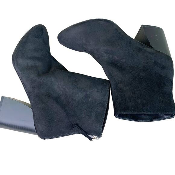 Qupid Vegan Suede Ankle Booties Back Zipper Block High Heel Women Size 9 Black - Picture 6 of 12